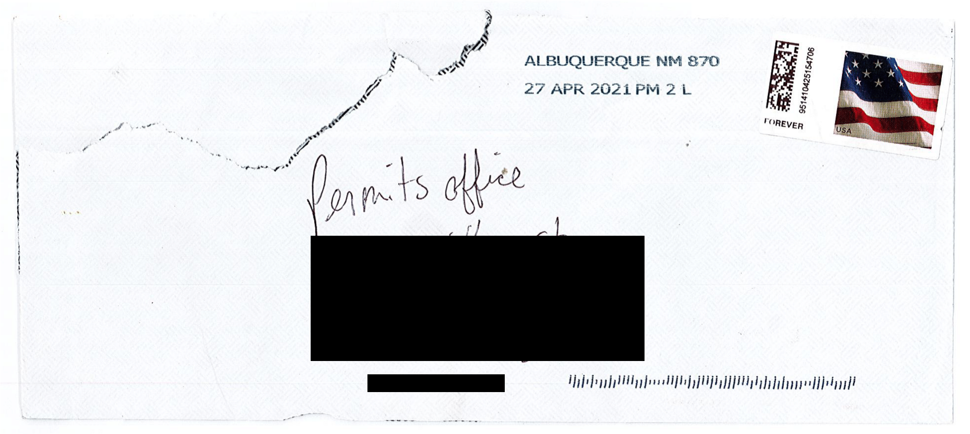 Front of envelope
